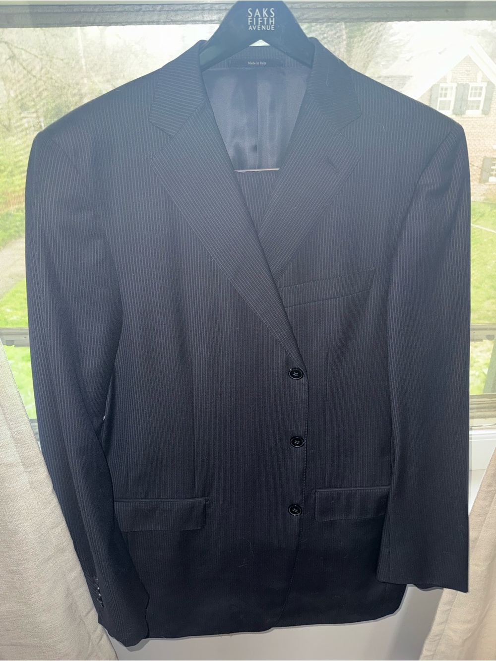 Ermenegildo Zegna Black Pinstripe Men's Suit Jacket